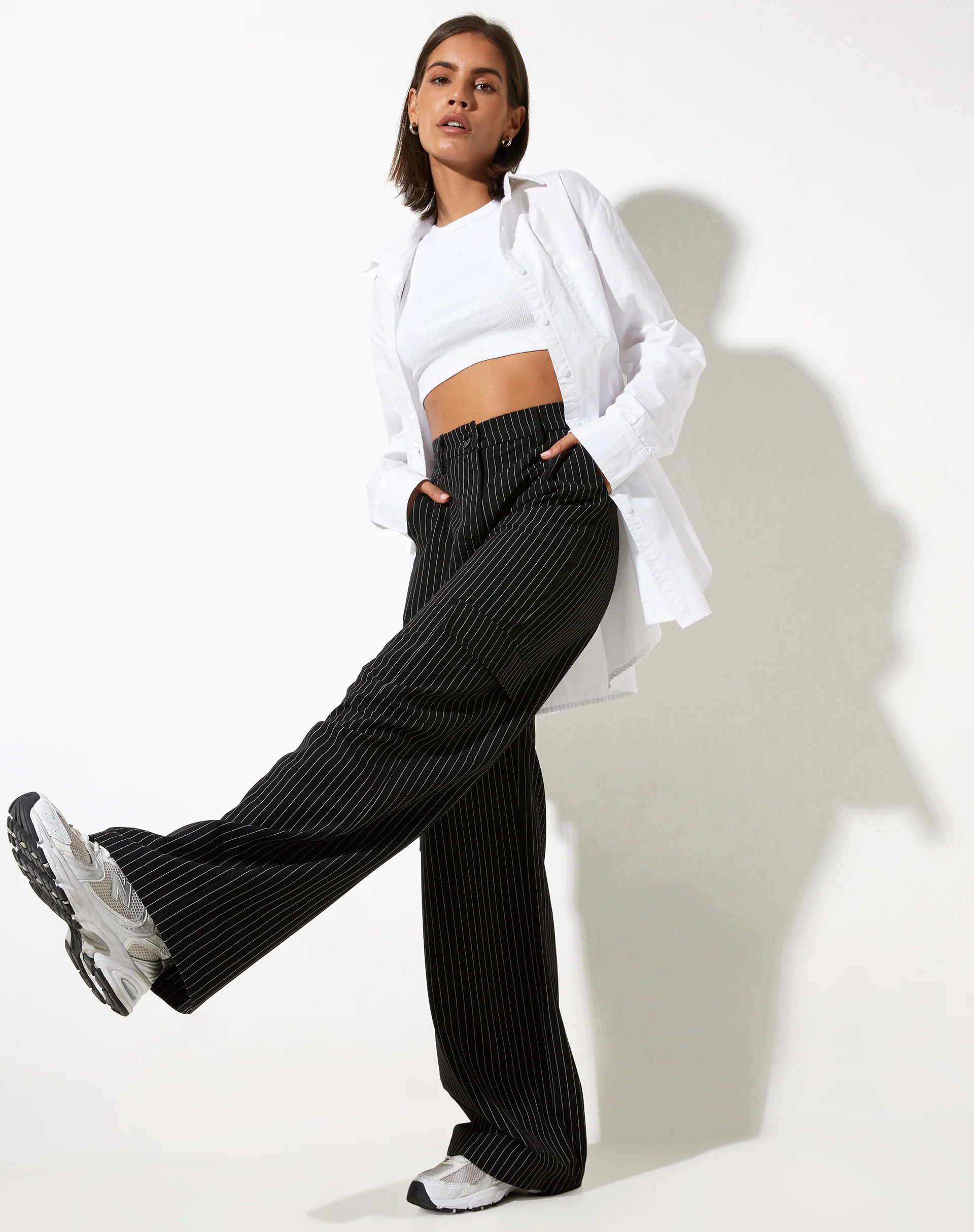 Abba Cargo Trouser in Pinstripe Black - Image 2