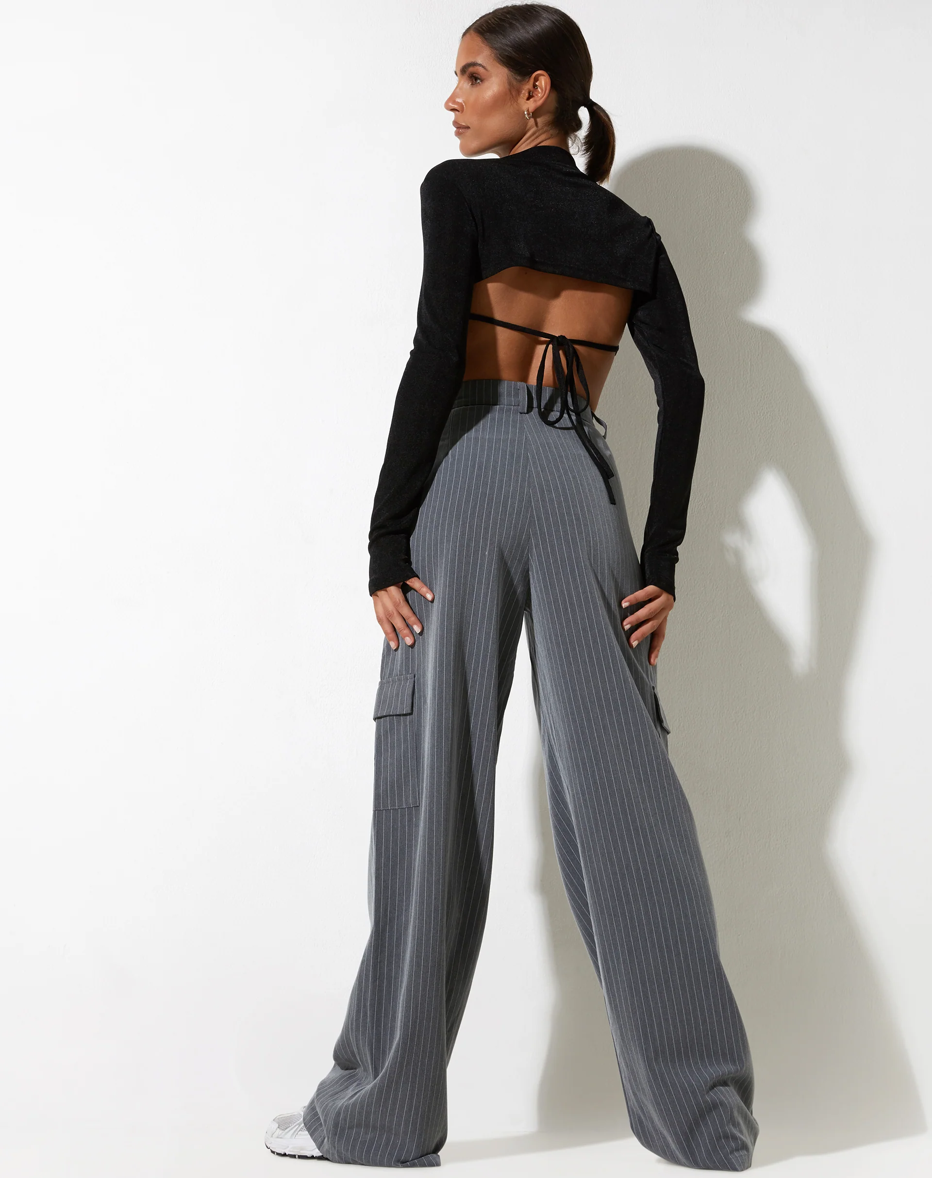 Abba Cargo Trouser in Pinstripe Grey - Image 4