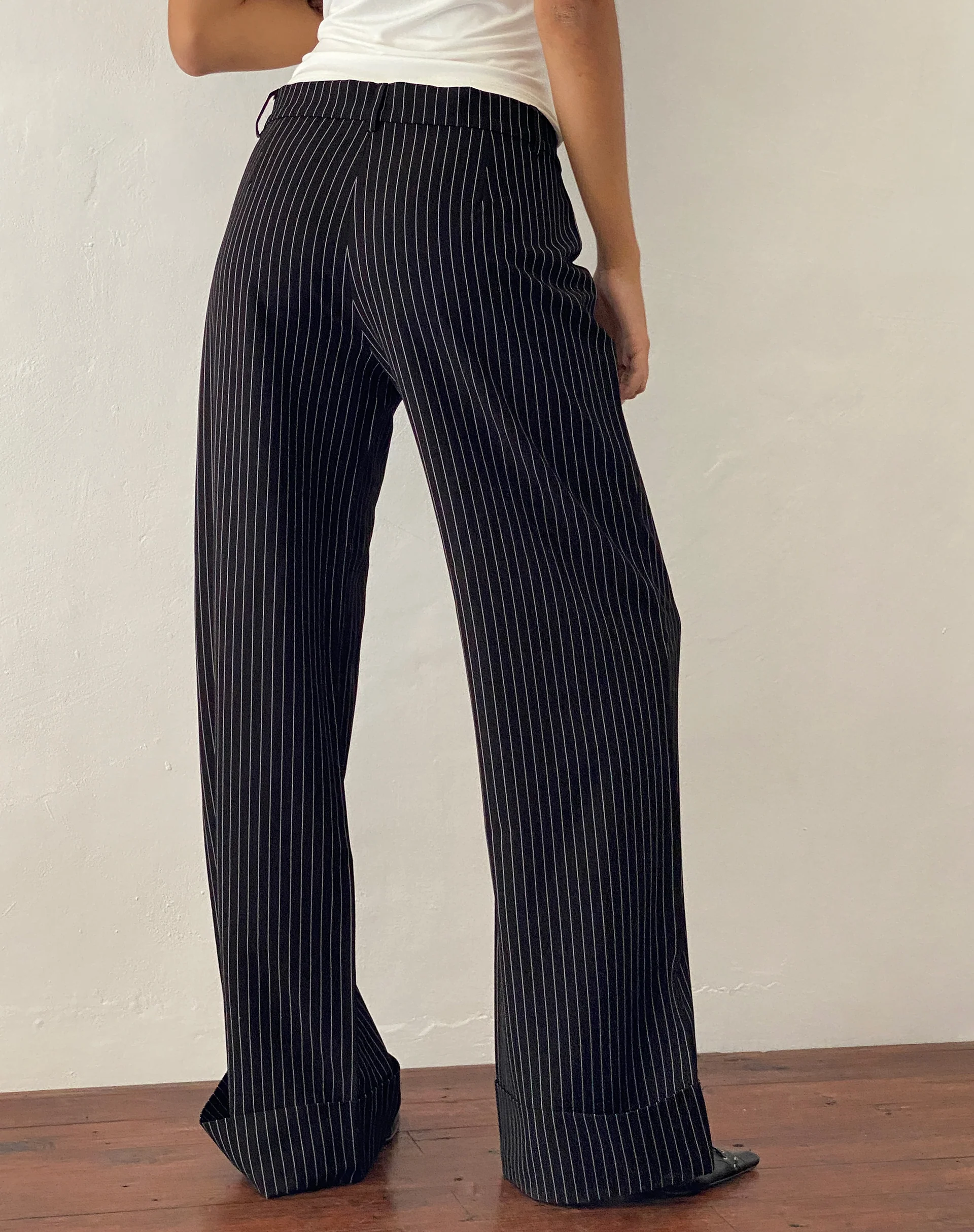 Abba Low Rise Trouser in Black Pinstripe Tailoring - Image 2