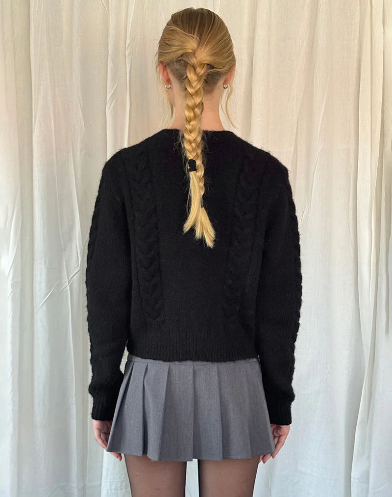 Abelia Cable Knit Cardigan in Black - Image 3
