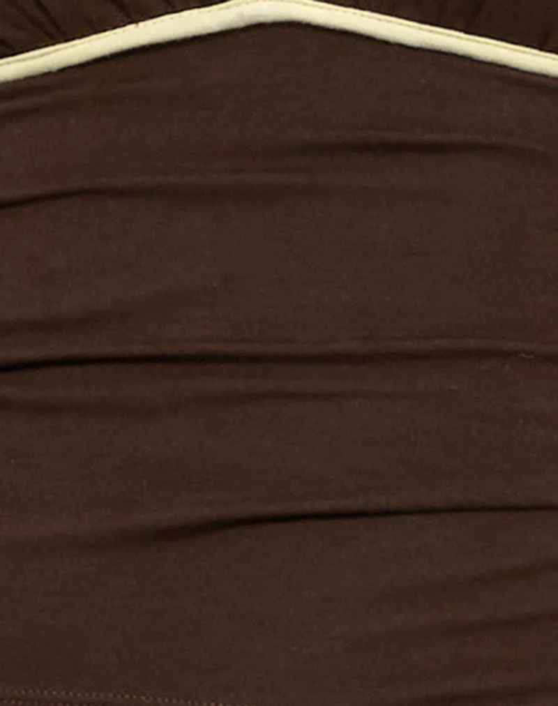 Abeth Halterneck Top in Chocolate Brown with Lemon Piping - Image 7