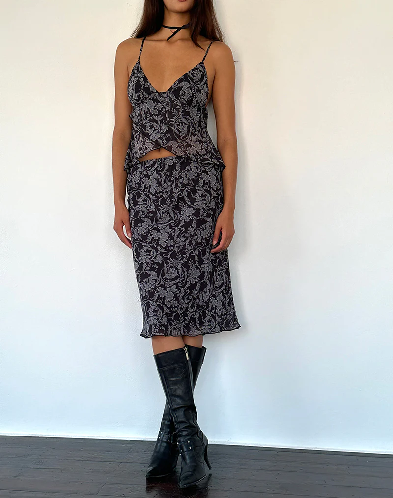 Abetzi Midi Skirt in Baroque Black Print - Image 2