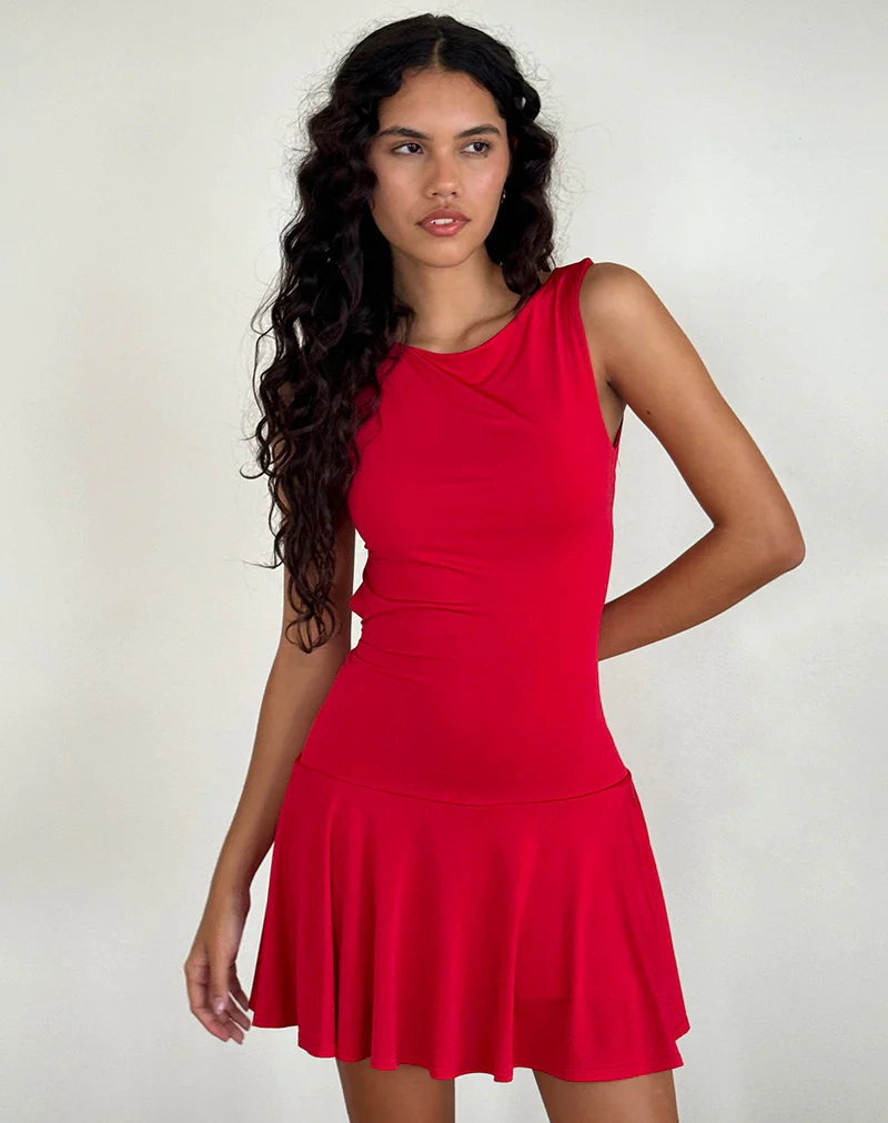 Abreille Open Back Mini Dress in Slinky Red - Image 2
