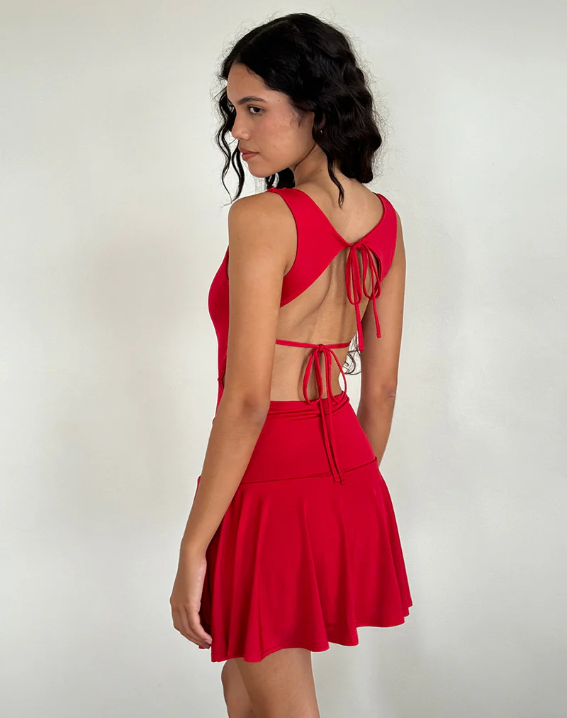 Abreille Open Back Mini Dress in Slinky Red - Image 3