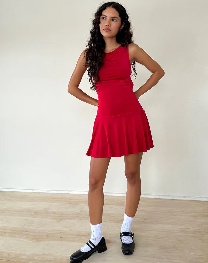 Abreille Open Back Mini Dress in Slinky Red - Image 4