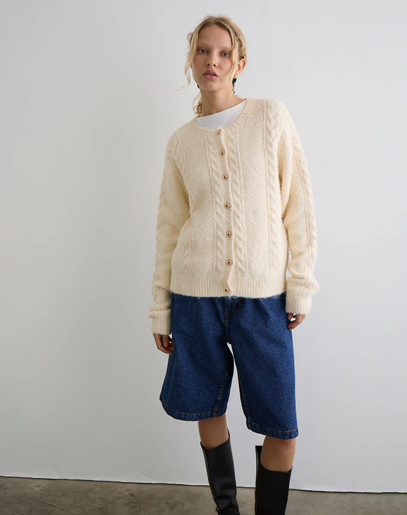 Aceso Cardigan in Brush Knit Ivory - Image 2