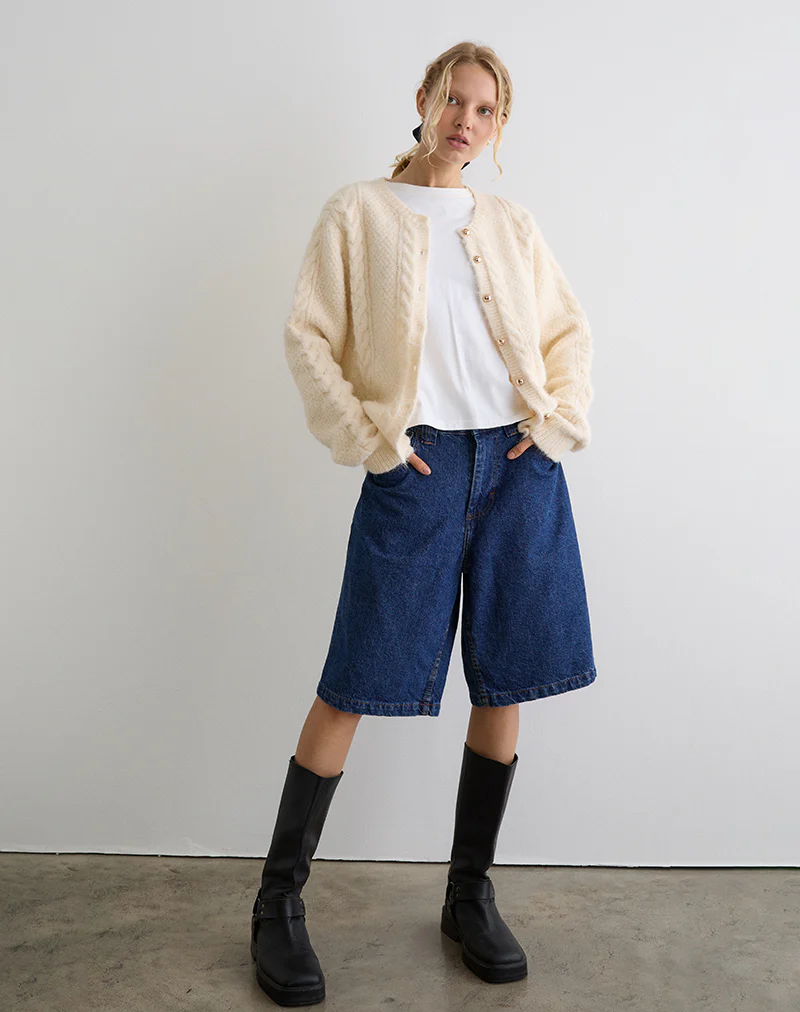 Aceso Cardigan in Brush Knit Ivory - Image 3