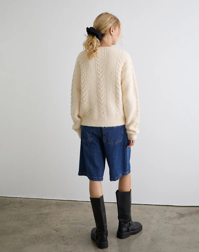 Aceso Cardigan in Brush Knit Ivory - Image 4
