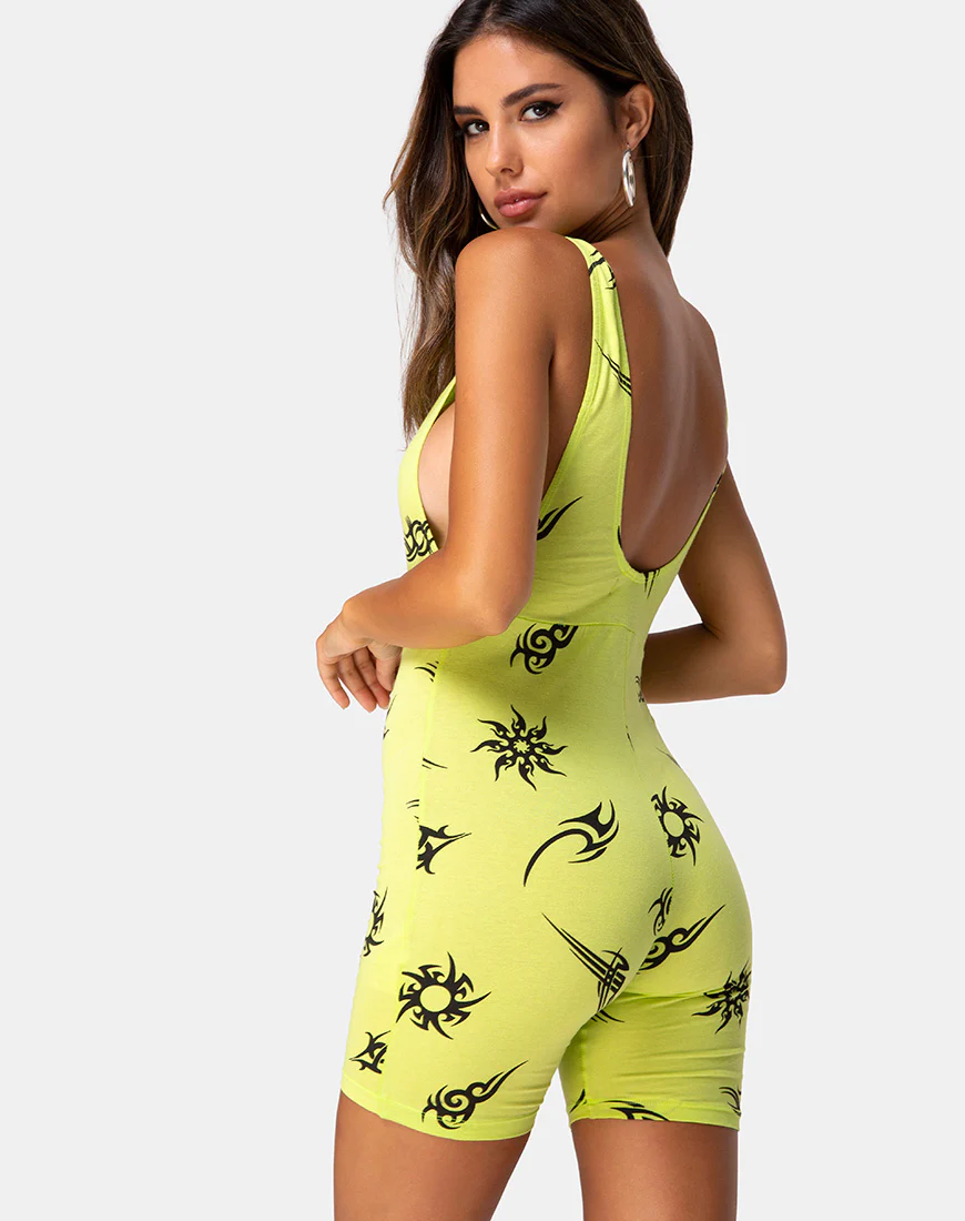 Acro unitard in Green with Tribal Repeat - Image 2
