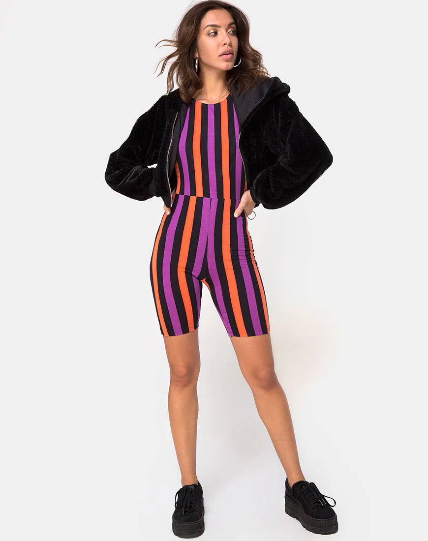 Acro Unitard in Stripe Purple and Orange - Image 3