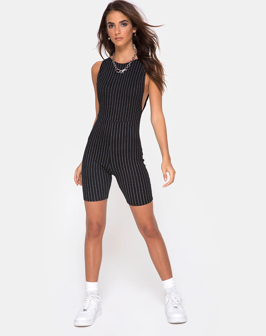 Acro Unitard in Pinstripe Black - Image 3
