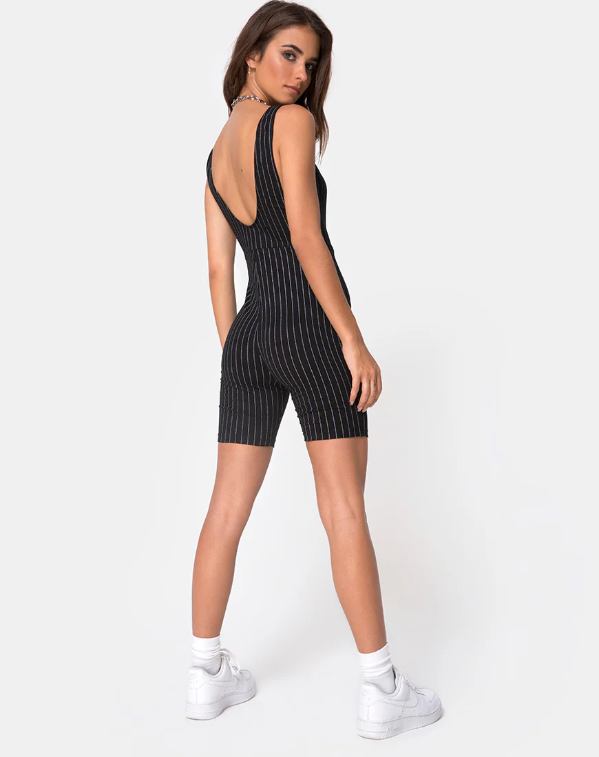 Acro Unitard in Pinstripe Black - Image 4