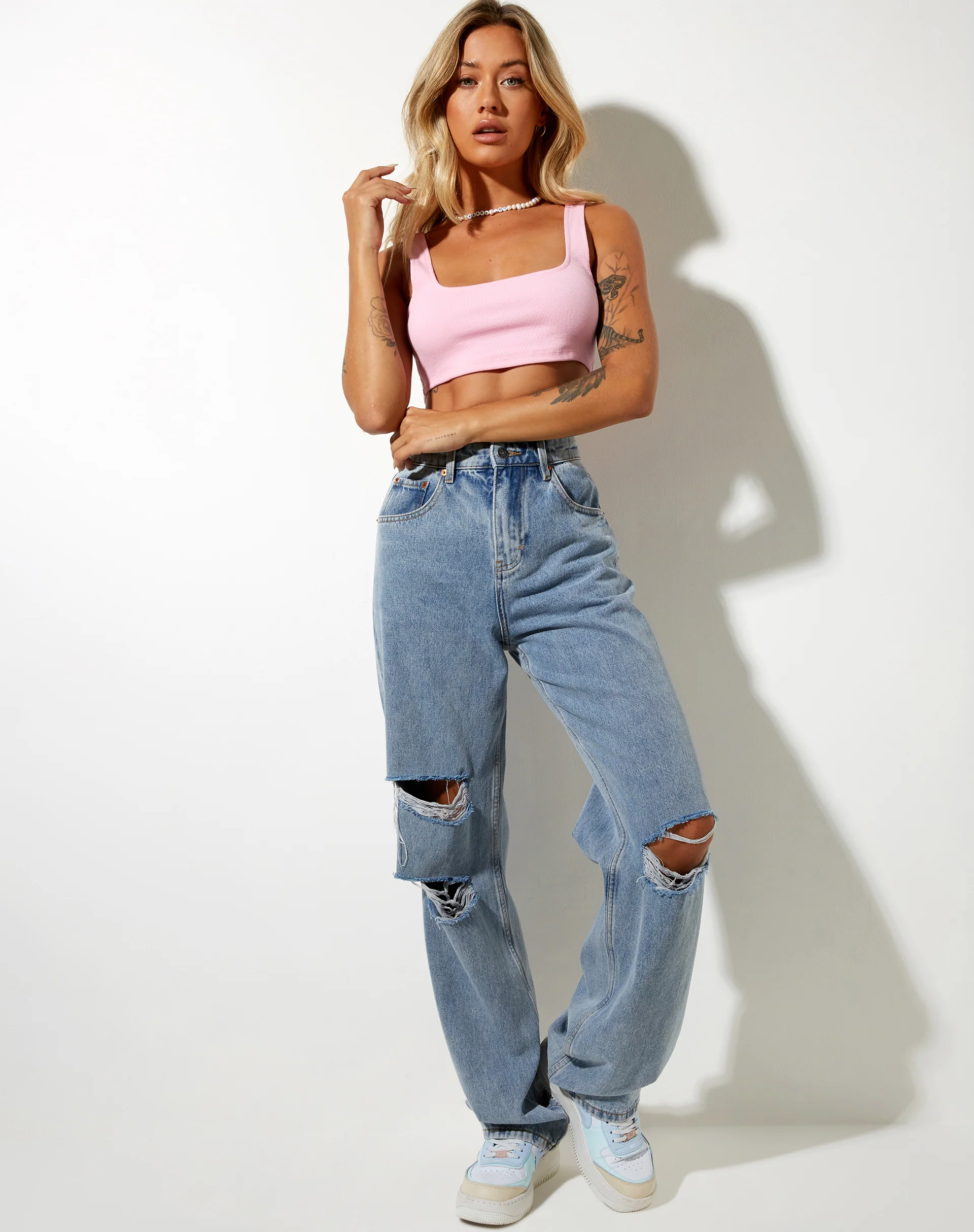 Adela Crop Top in Rib Baby Pink - Image 3