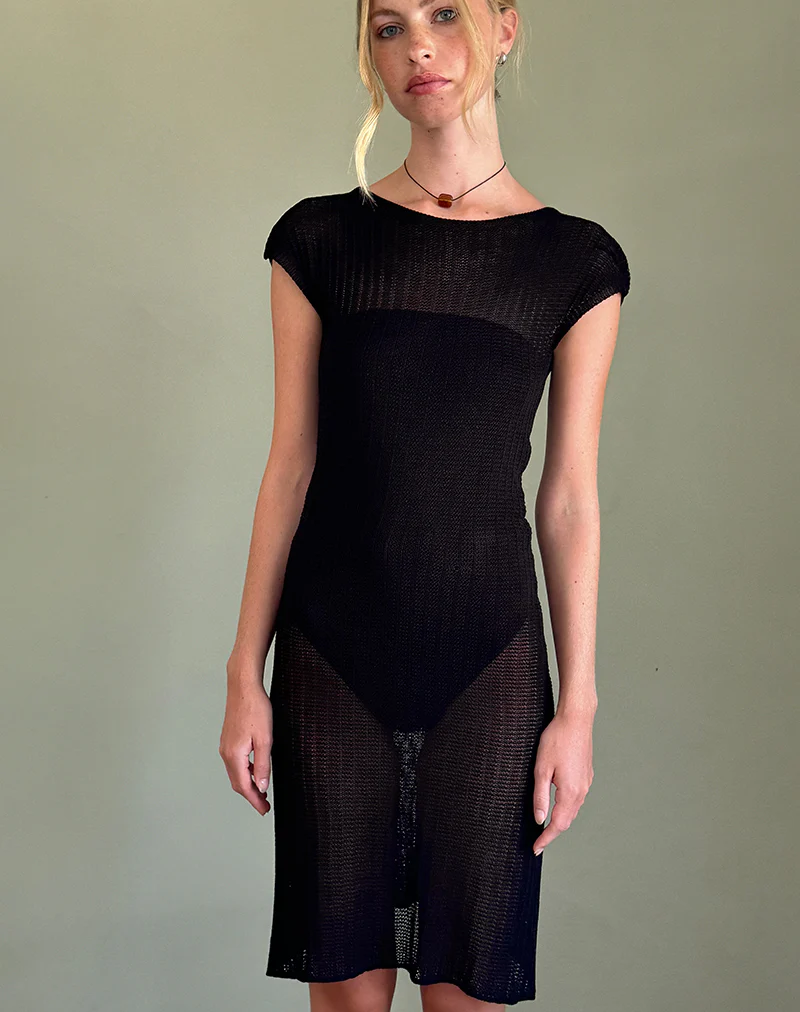 Adeline Midi Dress in Wide Rib Knit Black - Image 2