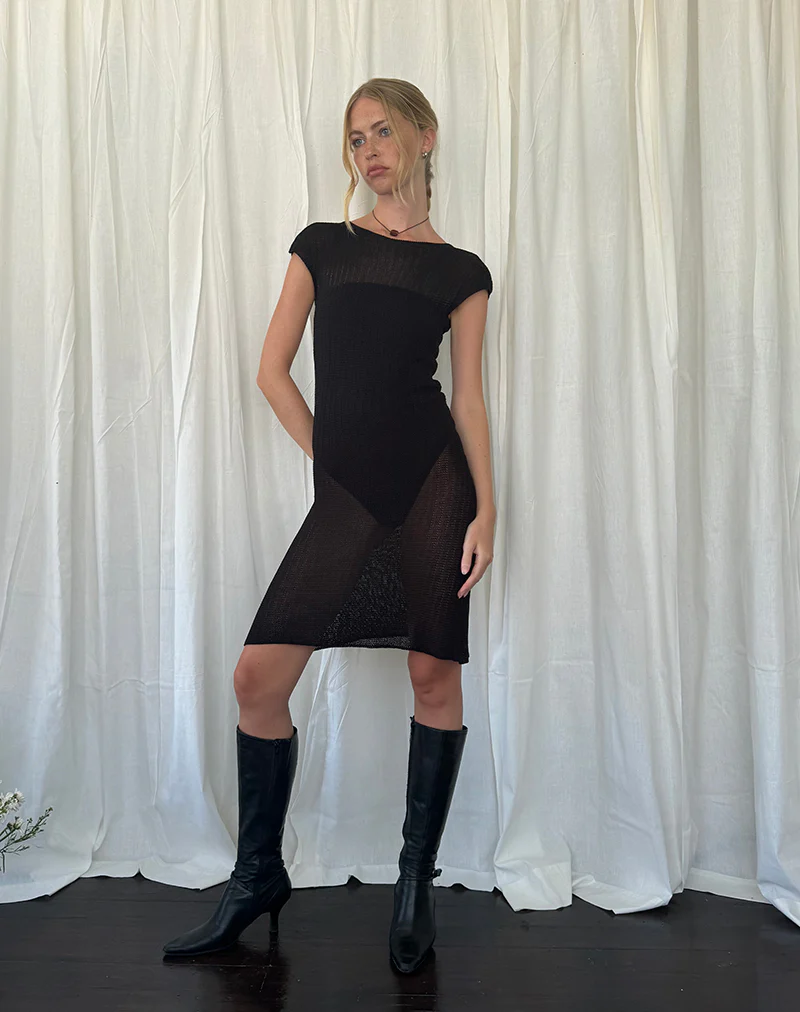 Adeline Midi Dress in Wide Rib Knit Black - Image 5