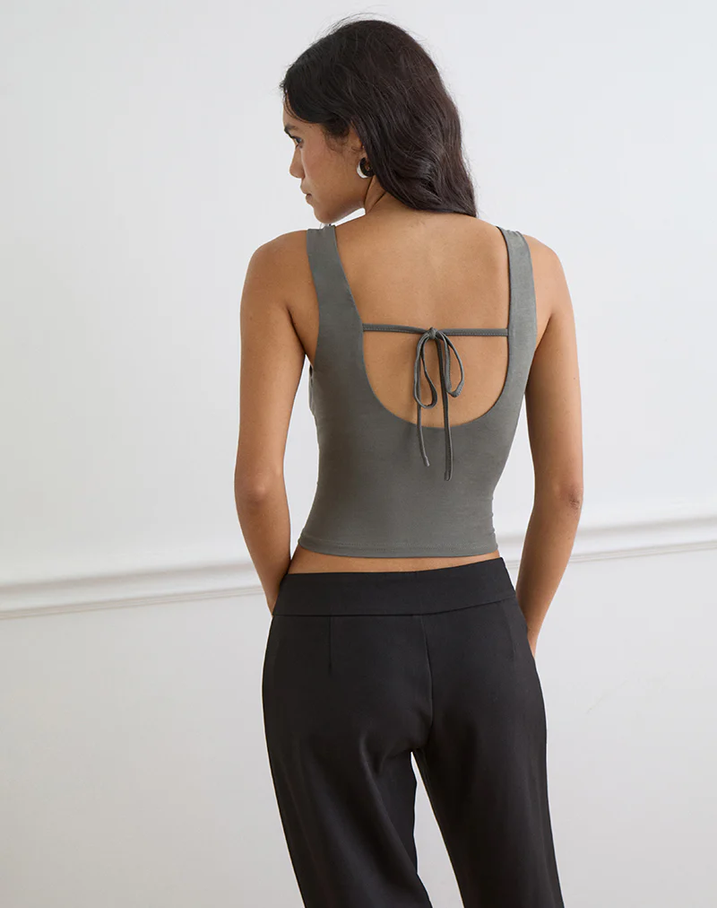 Adila Cami Top in Ribbed Lyocell Warm Grey - Image 4