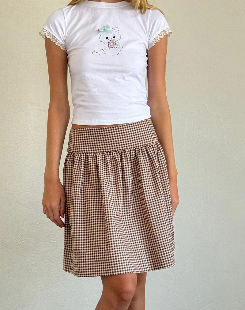 Adinda Midi Skirt in Mini Gingham Brown - Image 3