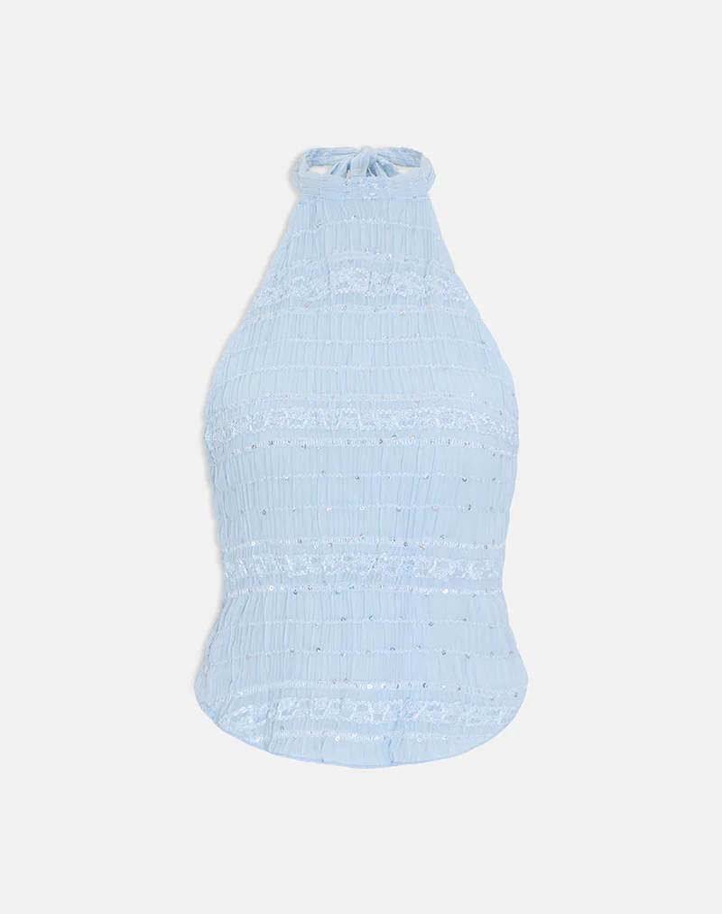 Adisti Top in Sequin Mesh Baby Blue - Image 5