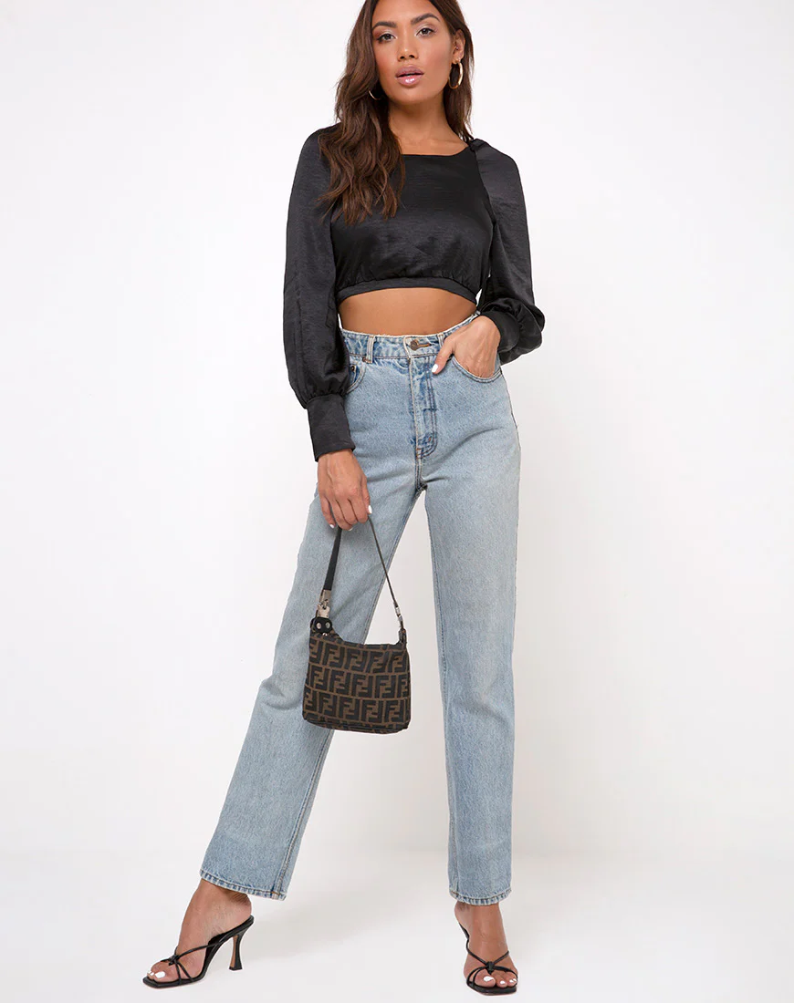 Adoria Crop Top in Satin Black - Image 3