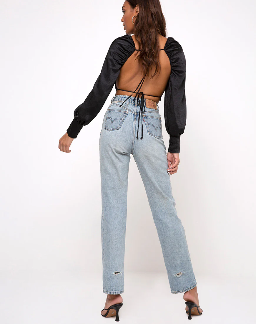Adoria Crop Top in Satin Black - Image 4