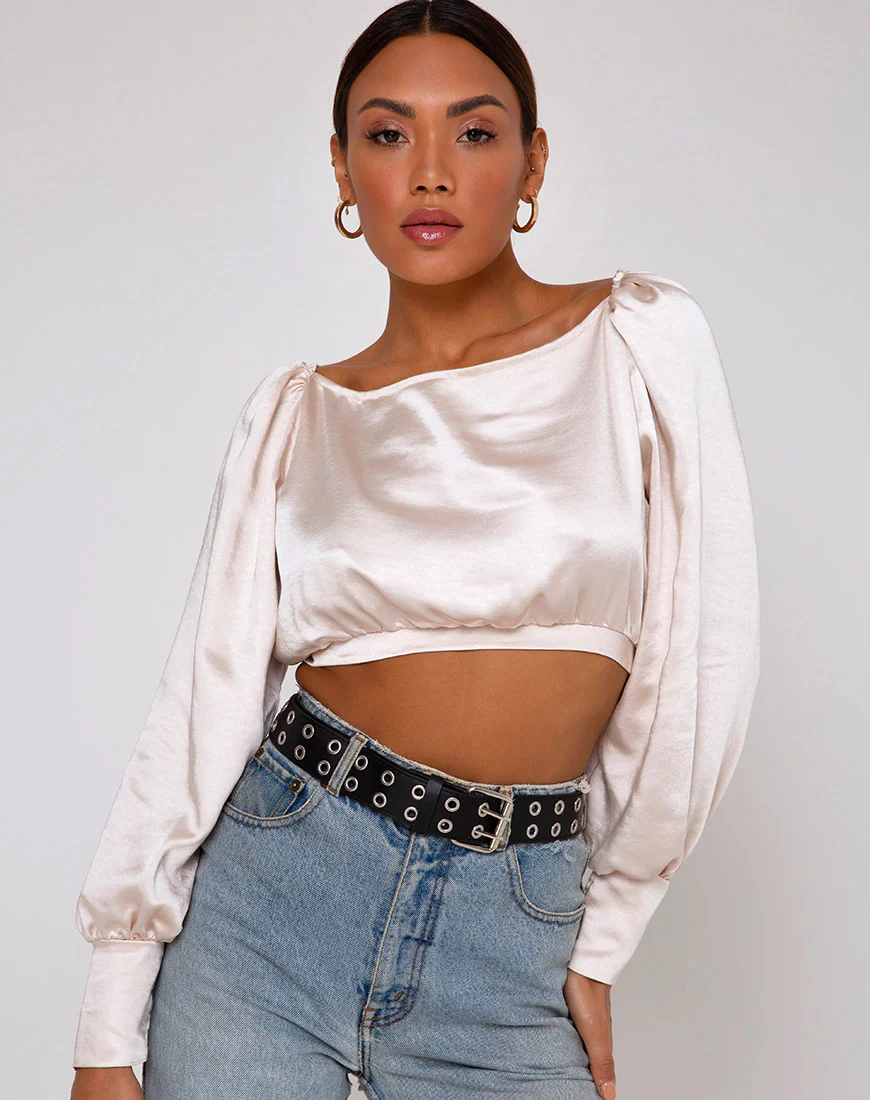 Adoria Crop Top in Satin Ivory - Image 2