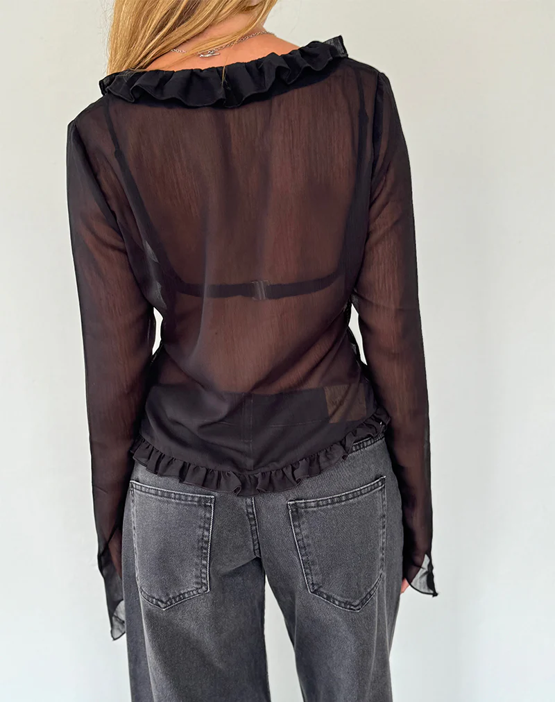 Adriana Ruffle Top in Chiffon Black - Image 5