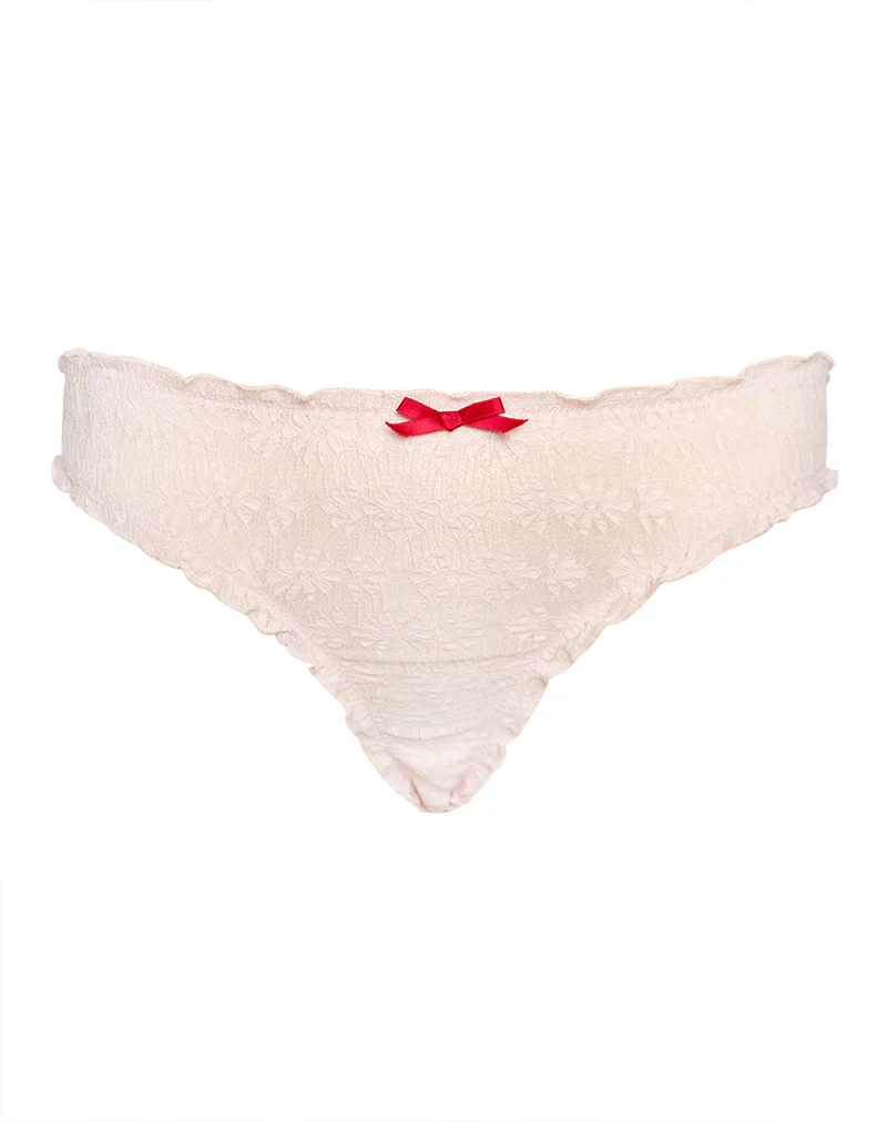 Adrienne Thong in Baby Pink with Lace Red and Bow - Image 5