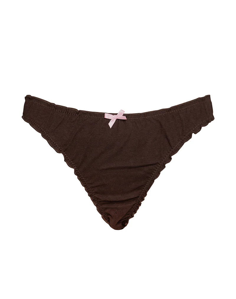Adrienne Thong in Jersey Chocolate with Pink Bow - Image 5
