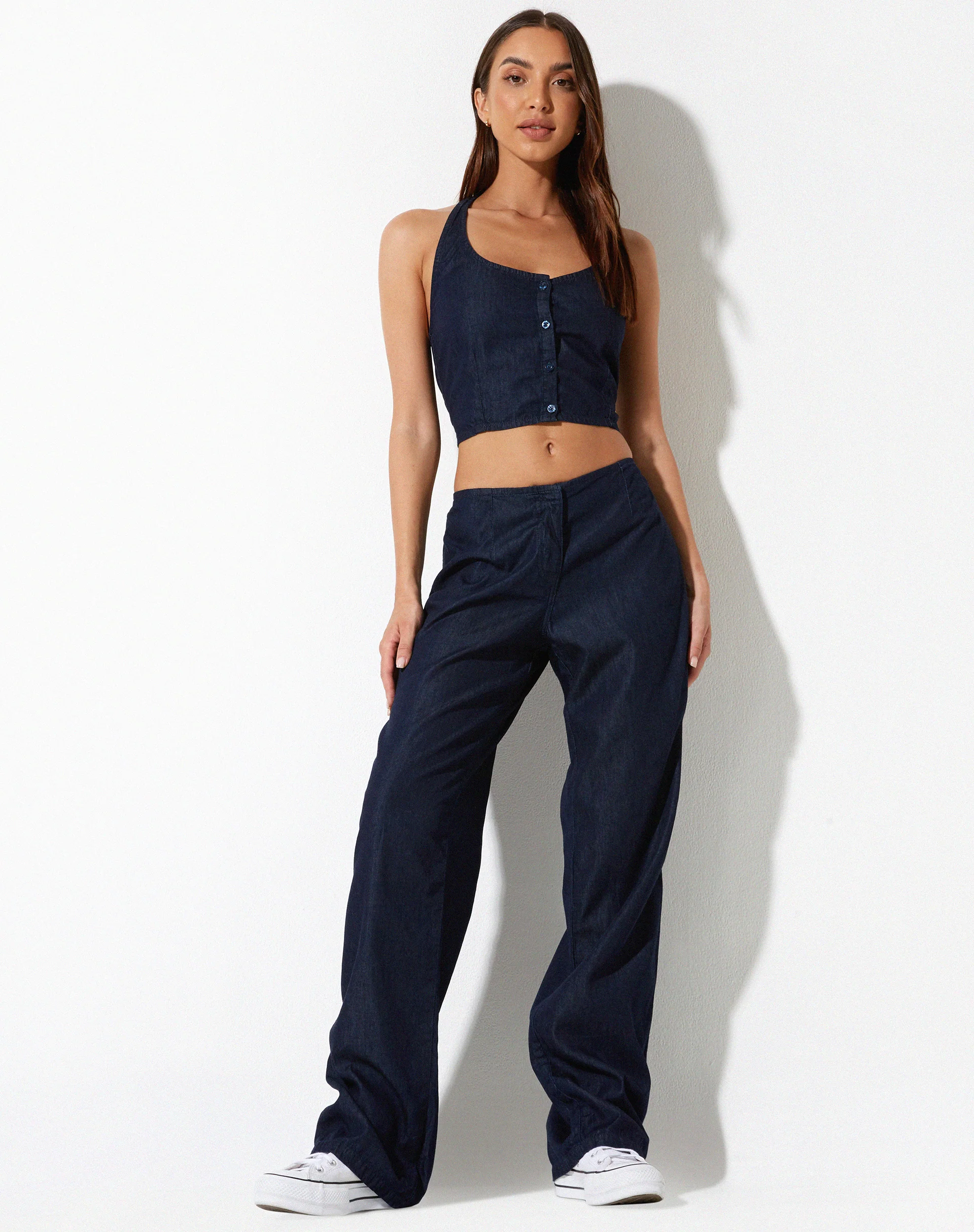 Aegir Crop Top in Denim Blue Chambray - Image 2