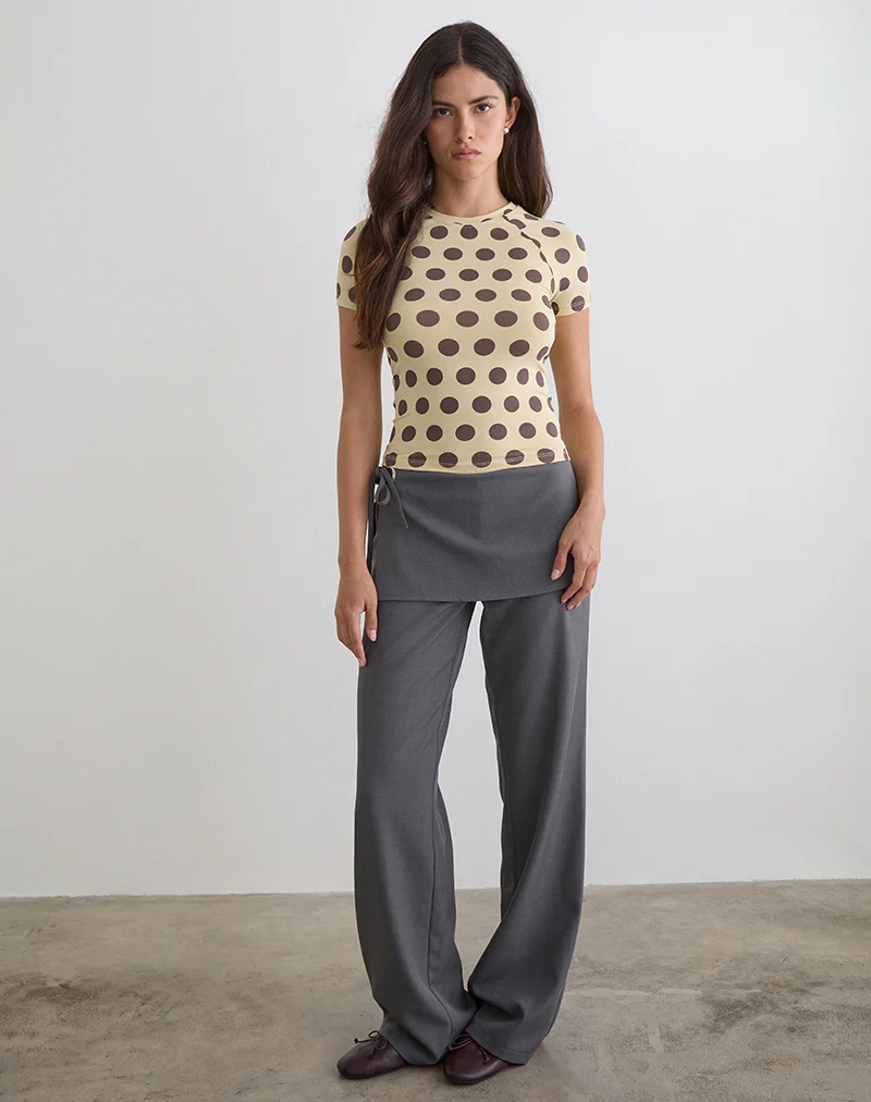 Agneta Tee in Yellow with Big Brown Polka Dots - Image 2