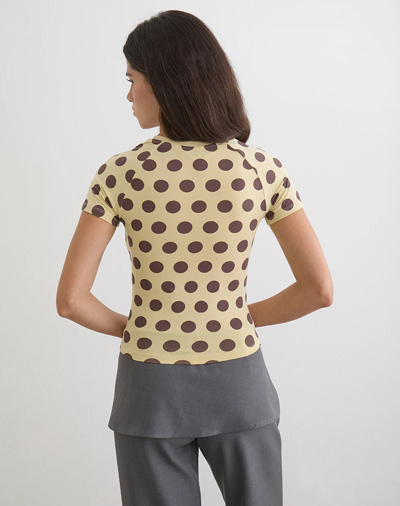 Agneta Tee in Yellow with Big Brown Polka Dots - Image 3