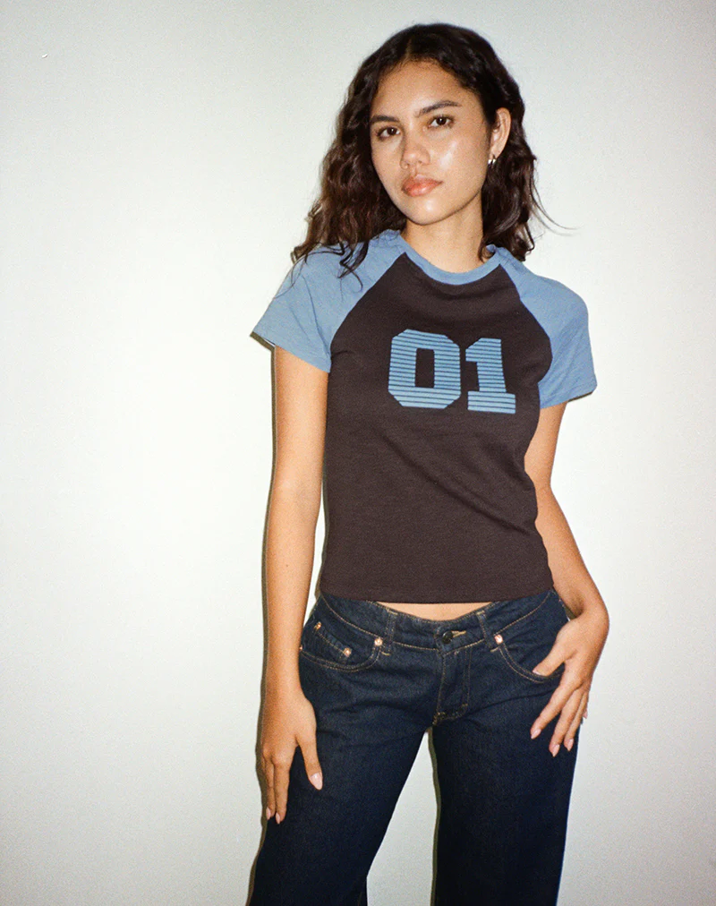 Agneta Tee in Chocolate Brown and Ash Blue Combination - Image 2