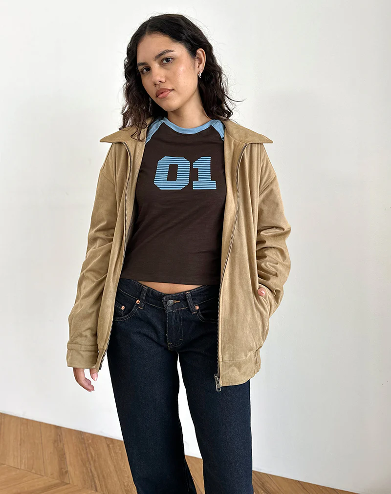 Agneta Tee in Chocolate Brown and Ash Blue Combination - Image 3