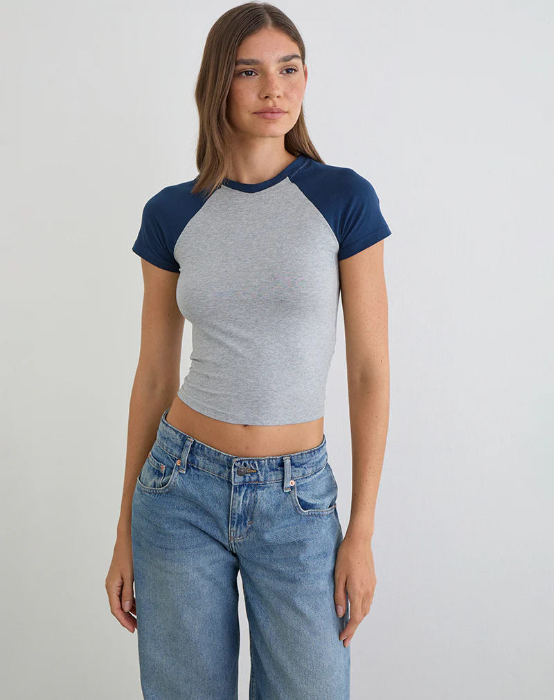 Agneta Tee in Grey Marl and Navy Combination - Image 5