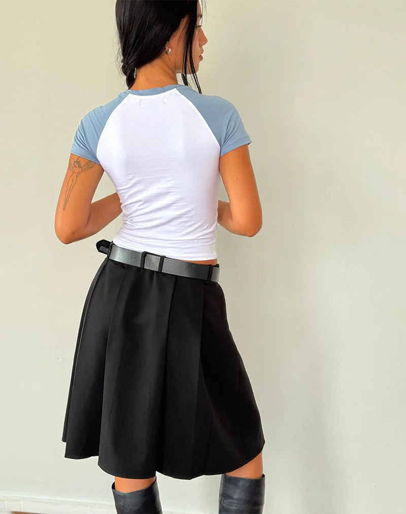 Agneta Baby Tee in White with Faded Denim Cherry Print - Image 4