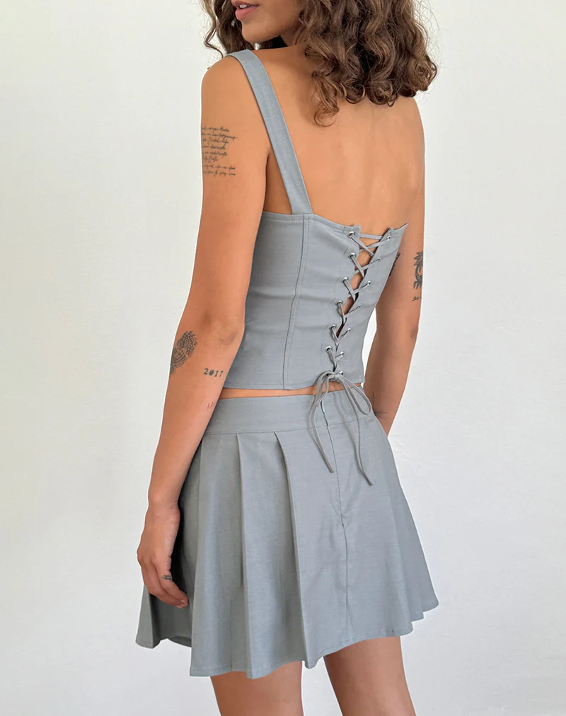 Ahanu Pleated Mini Skirt in Grey - Image 3