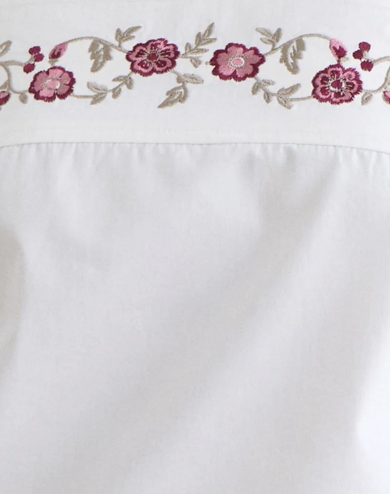 Ahera Top in Poplin White with Cherry Blossom Embroidery - Image 6