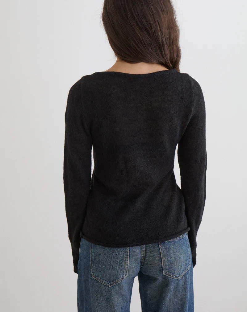 Aika Long Sleeve Top in Sheer Knit Black - Image 5
