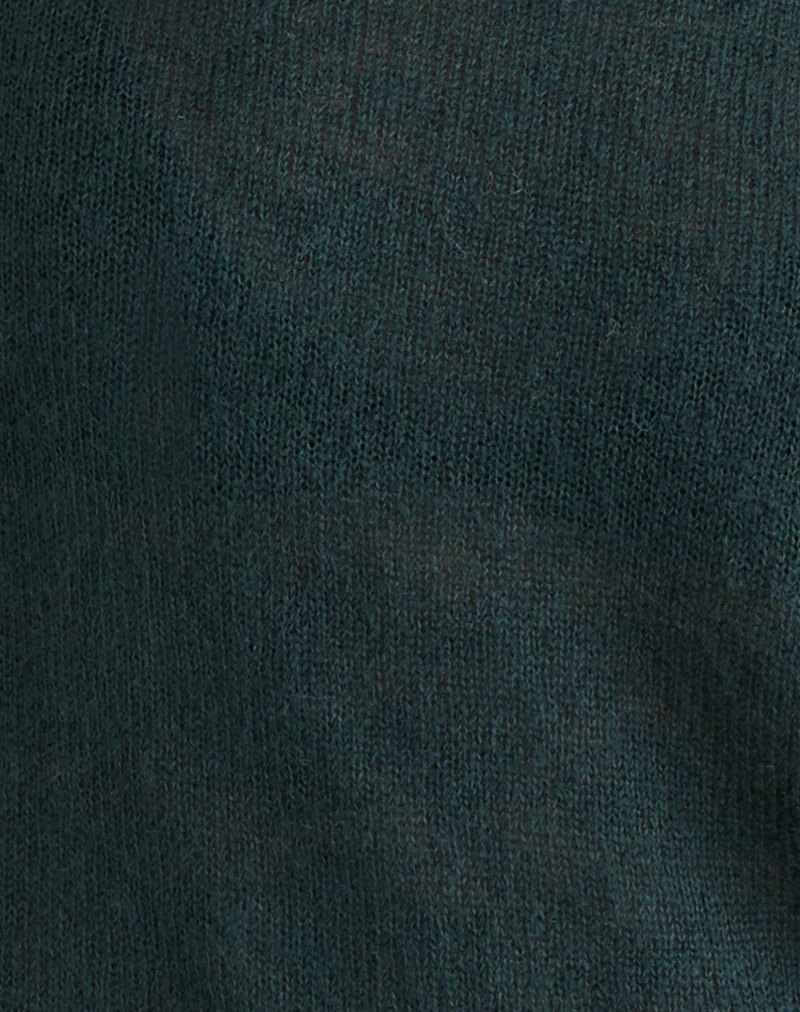 Aika Long Sleeve Top in Sheer Knit Dark Green - Image 7