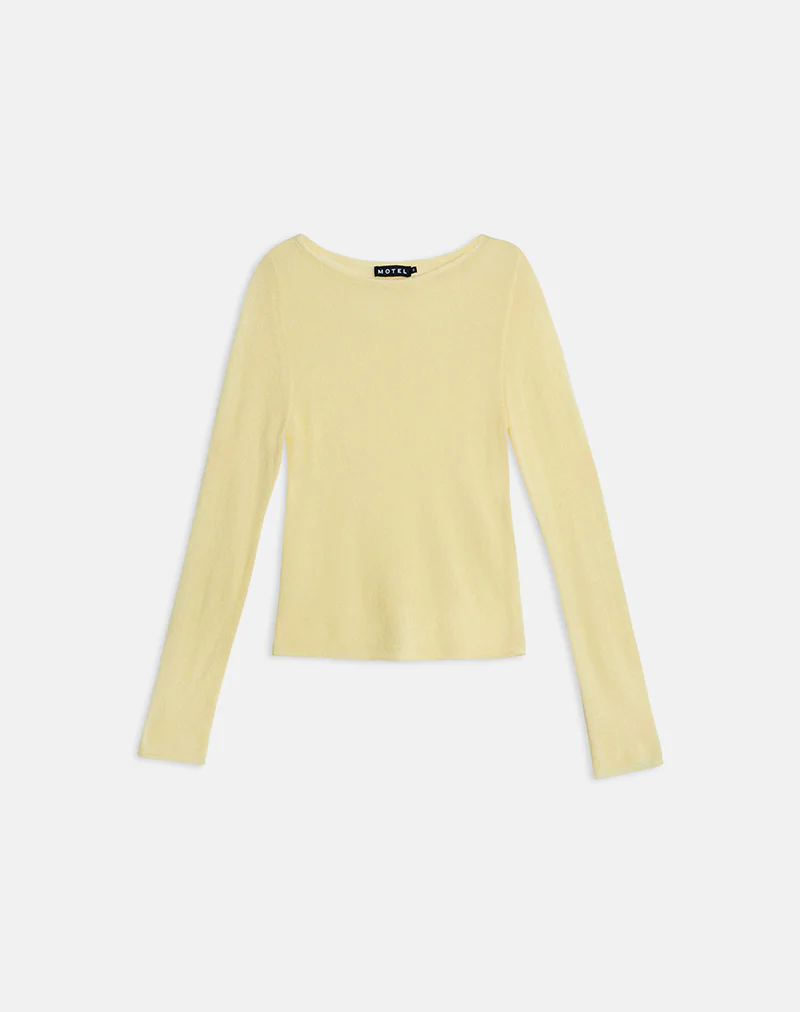 Aika Long Sleeve Top in Sheer Knit Lemon - Image 5