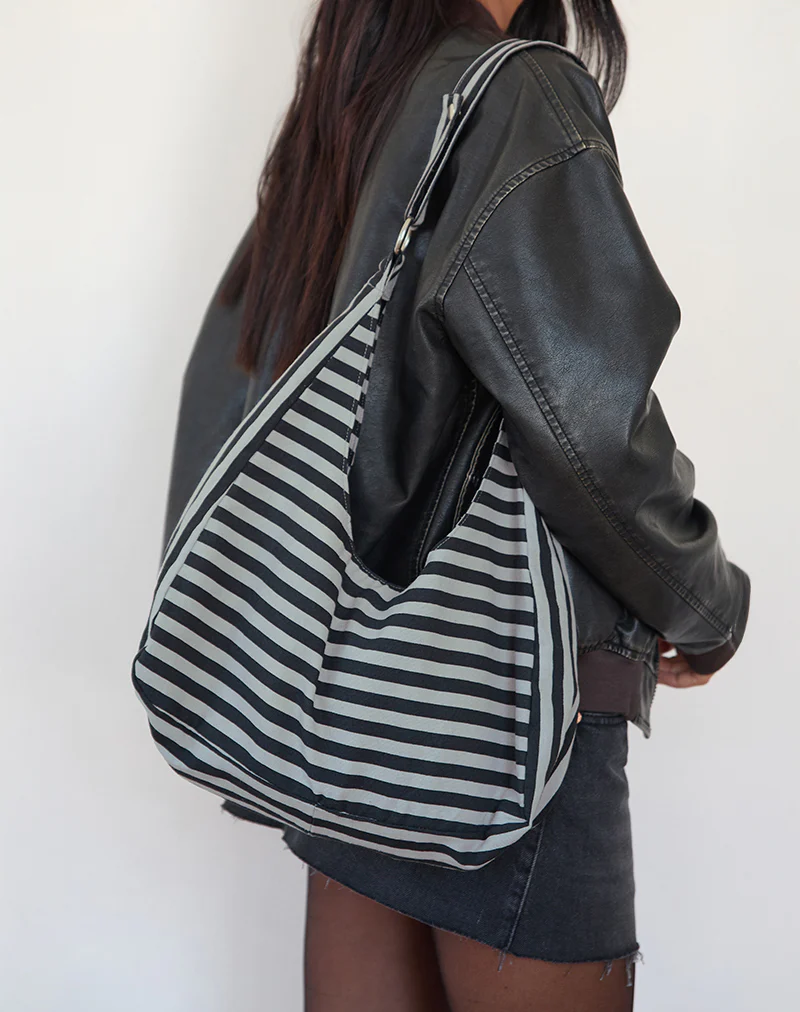 Aimi Bag in Grey and Black Stripe