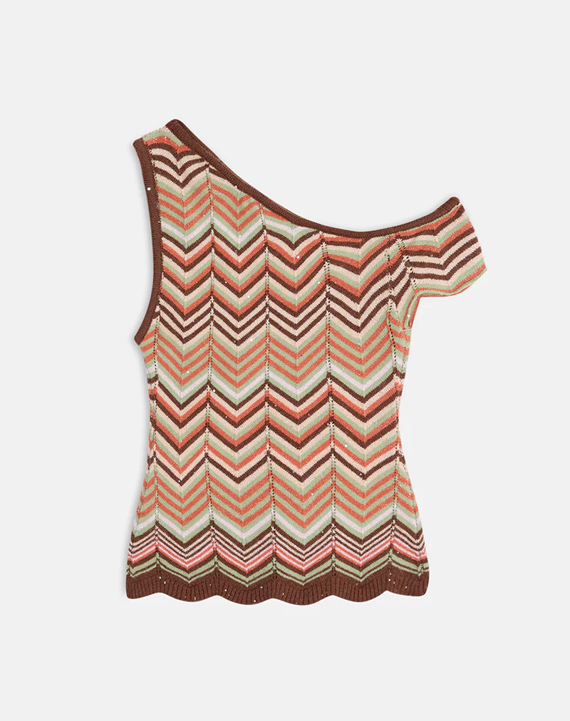 Aisling Off Shoulder Top in Green Multi Stripe - Image 4