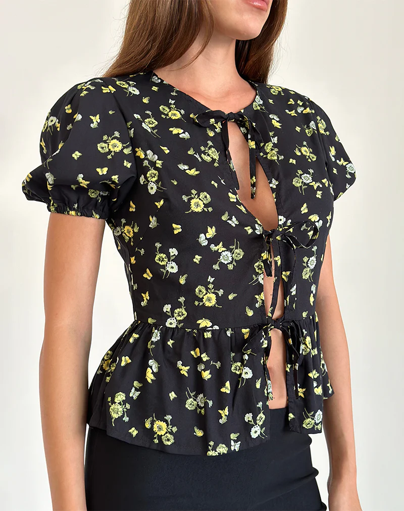 Ajasi Blouse in Lemon and Lime Black - Image 3