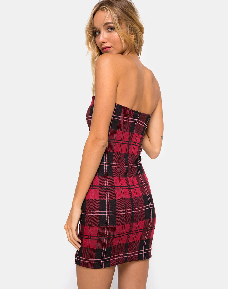 Ajuste Bodycon Dress in Plaid Red - Image 2