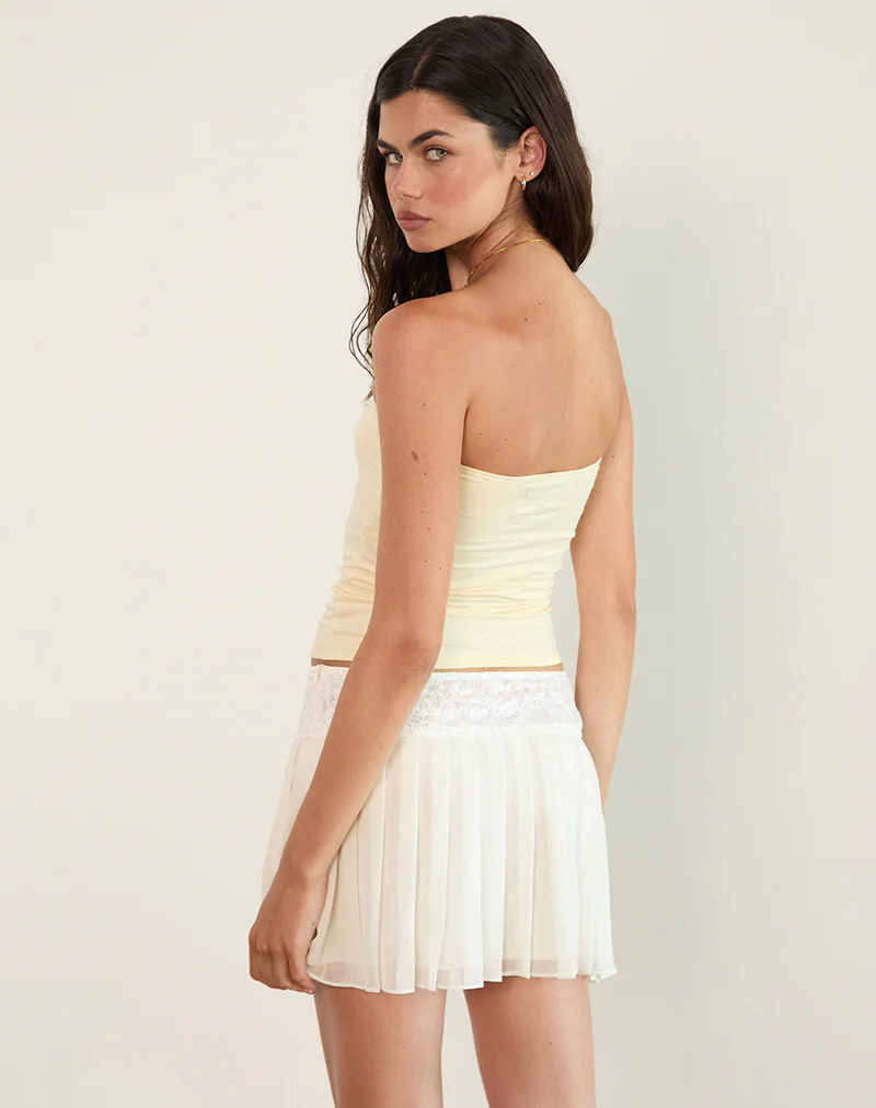 Akara Pleated Mini Skirt in Chiffon Ivory - Image 6