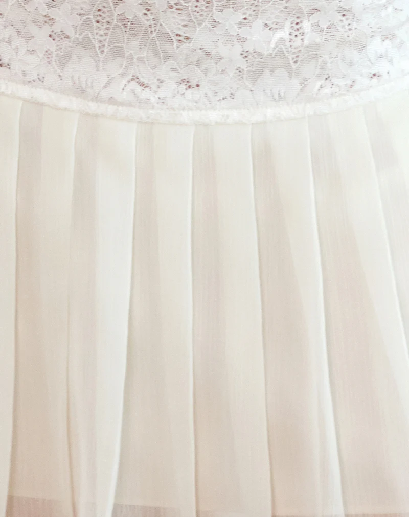 Akara Pleated Mini Skirt in Chiffon Ivory - Image 7