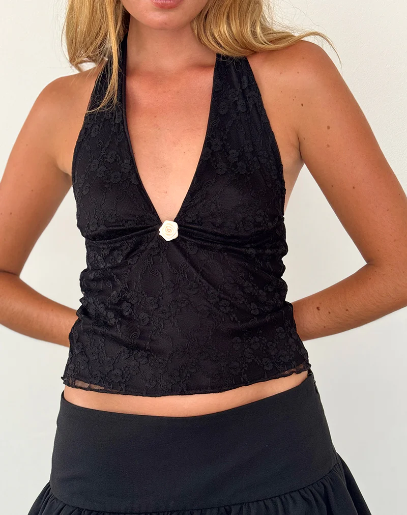 Aksa Halterneck Top in Canina Lace Black - Image 6