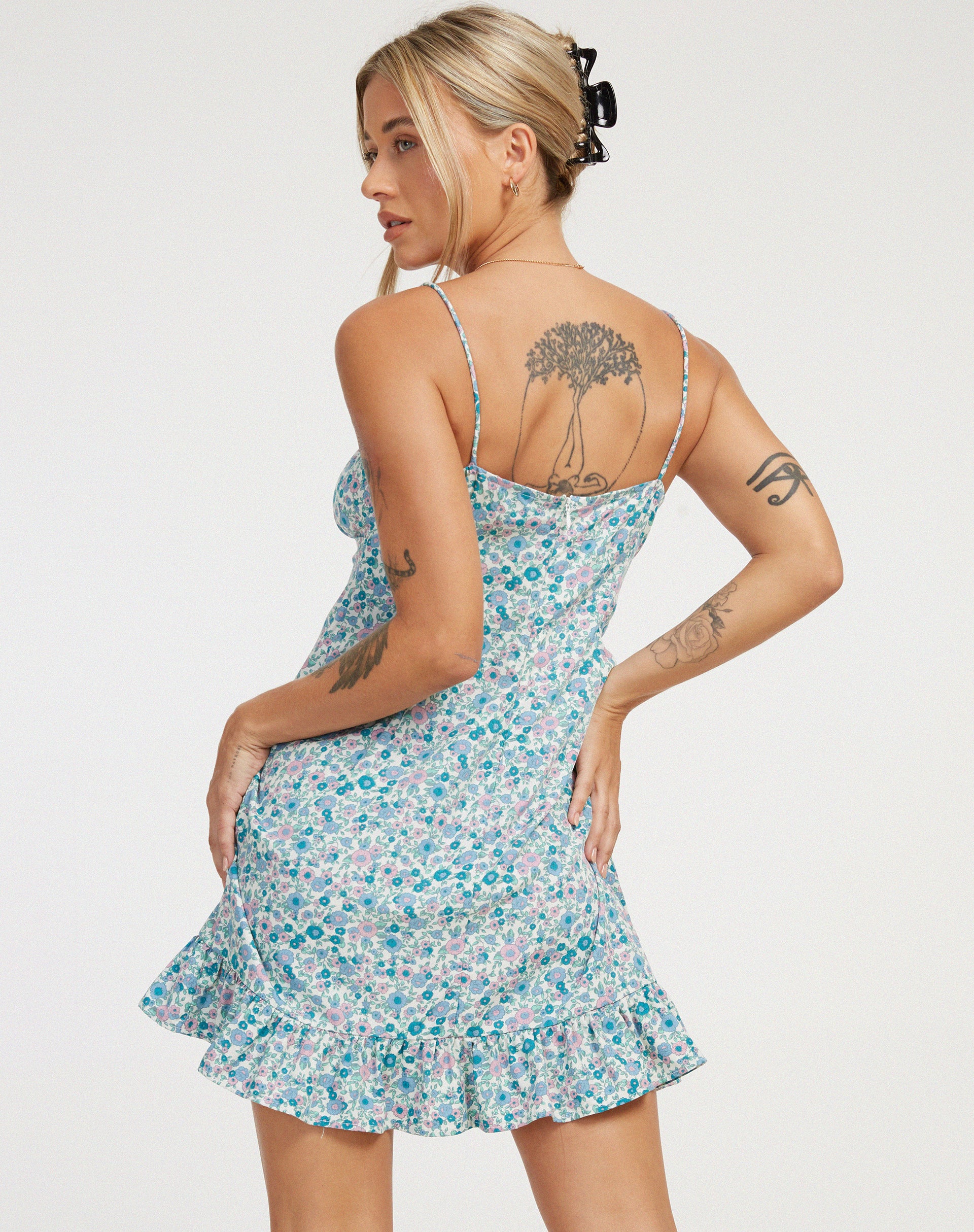 Alaca Mini Dress in Flower Power Blue - Image 2