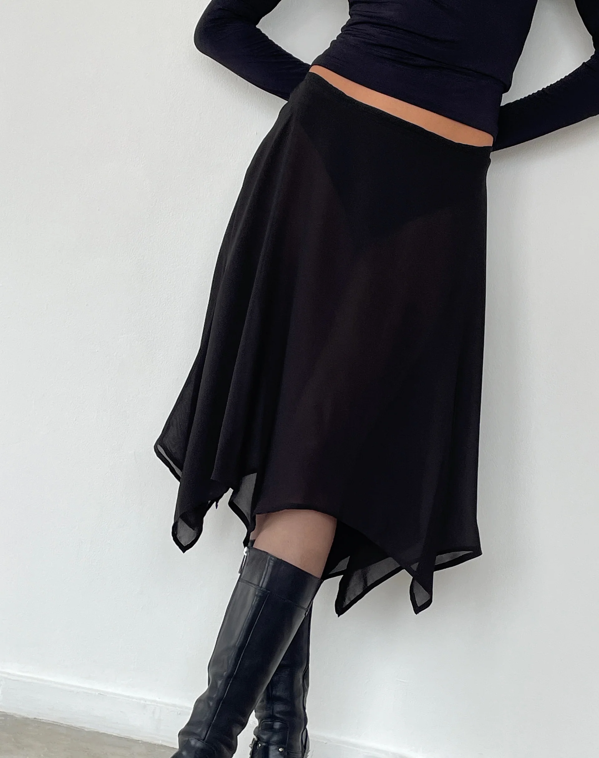 Albertha Midi Skirt in Chiffon Black - Image 3