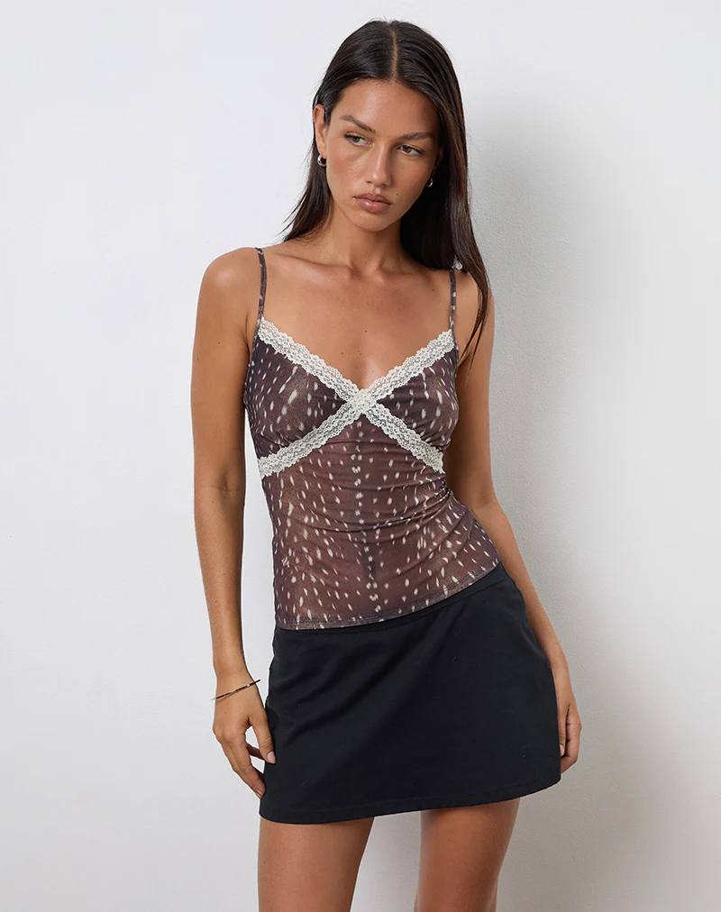 Alcesta Cami Top in Mesh Deer Print Brown - Image 3